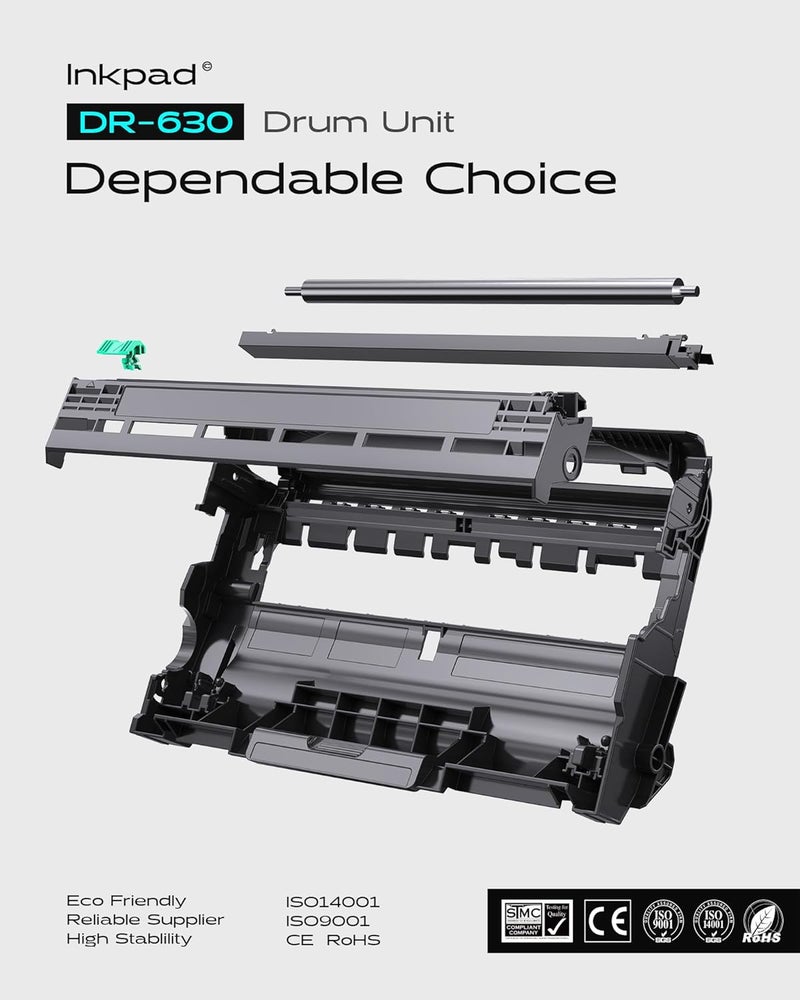 iNKPAD DR630 Drum Replacement for Brother DR-630 DR630 Compatible with MFC-L2700dw MFC-L2705DW HL-L2300D HL-L2340DW HL-L2360DW HL-L2380DW DCP-L2520DW DCP-L2540DW Printer (2 Black, Not Toner) - Image 4